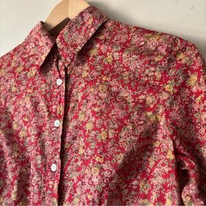 Sailor Rose Ditzy Floral Button Up Western Cottagecore Liberty Fabric Red Dress